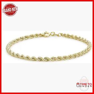 14K Solid Gold Diamond Cut Rope Bracelet Unisex 7 Inch Lobster Claw